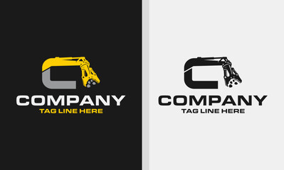 Letter C Excavator Demolition , Construction Machinery Logo Design 