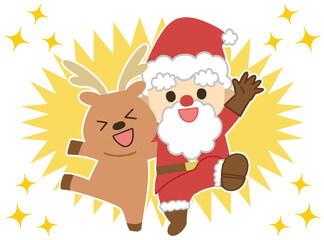 クリスマスをイメージしたかわいいサンタクロースとトナカイのアイコンイラスト