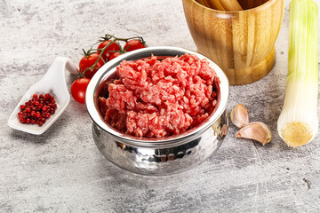 Minced beef meat in the bowl