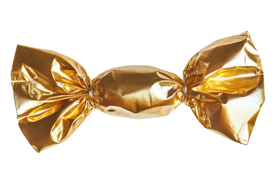 Golden candy wrapper isolated on transparent background.