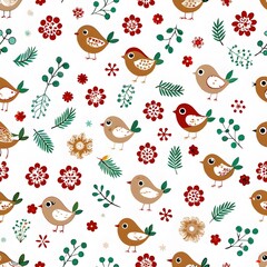 Seamless childish pattern with tiny birds and floral elements. Creative modern Scandinavian style kids' texture for fabric, wrapping, textile, wallpaper, and apparel.