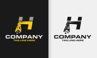 Letter H Excavator Demolition , Construction Machinery Logo Design 