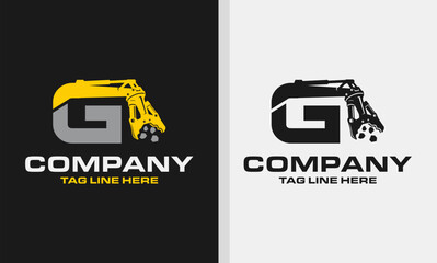 Letter G Excavator Demolition , Construction Machinery Logo Design 