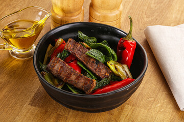 Salad with grilled beef steak