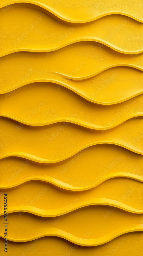 Poster the vibrant yellow wall showcases a series of flowing wave patterns, creating a dynamic and modern d