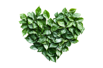 Green leaves forming a heart design isolated on transparent background.