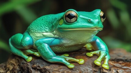 Close-up of a Vibrant Green Tree Frog