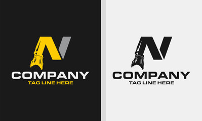 Letter N Excavator Demolition , Construction Machinery Logo Design 