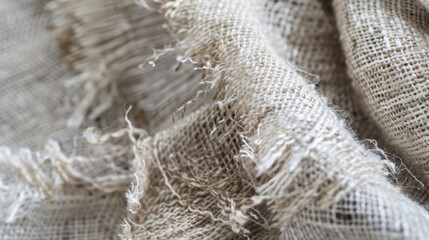 Textile fabric with visible fibers and textured surface, showcasing natural tones and intricate details. image evokes sense of warmth and craftsmanship.