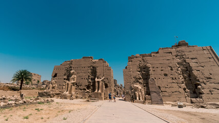 antique temple with hieroglyphs on the wall in egypt