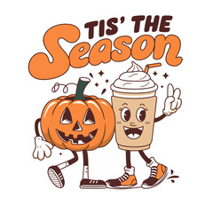 A cheerful illustration of a pumpkin and a beverage cup
