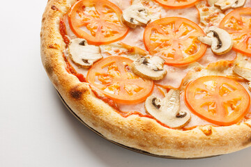 Freshly Baked Pizza with Tomato and Mushroom Toppings