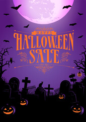 Halloween sale vector illustration. Poster (flyer) template design (text space)