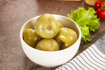 Homemade pickled green tomato appetizer