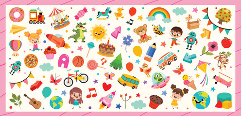 Background With Childish Doodle Illustrations