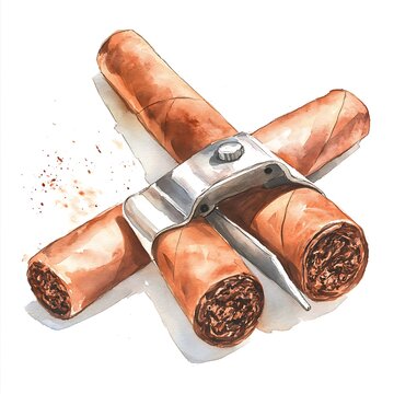 recommend clip art: Watercolor Illustration of Two Cigars in a Cutter.