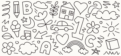 Background With Childish Doodle Illustrations