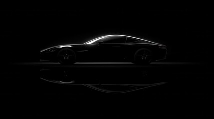 A minimalist black wallpaper with subtle textures of a sleek car silhouette