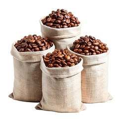 Closeup shot of three bags of coffee beans on a white background