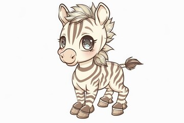 Fototapeta premium Adorable cartoon zebra character isolated on white background for children's designs.