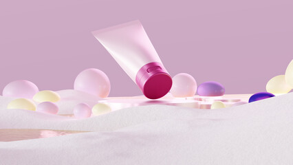 cosmetic cream tube display on colorful pink background 3D rendering