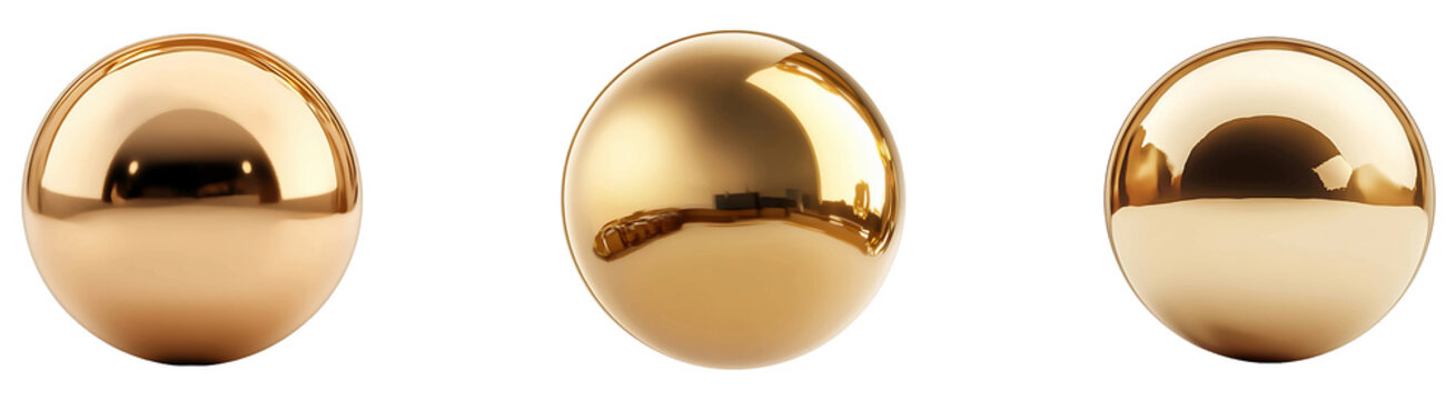 Set, collection of Floating gold ball isolated on transparent background.