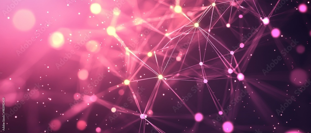Poster a captivating display of vibrant pink and purple lines interconnecting with glowing nodes, creating 