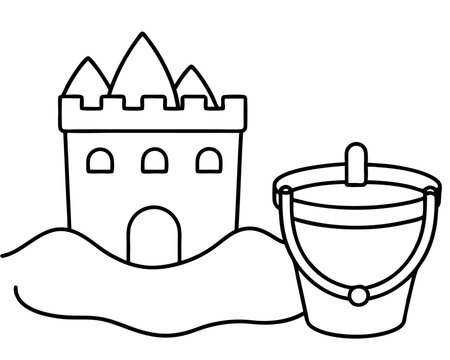 recommend clip art: sand castle and bucket outline coloring book page line art drawing