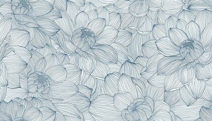 Seamless pattern with hand-drawn dahlia flowers. floral seamless pattern with hand-drawn dahlias. Line art floral elements seamless pattern. Background with drawn outline foliage natural leaves herbs.