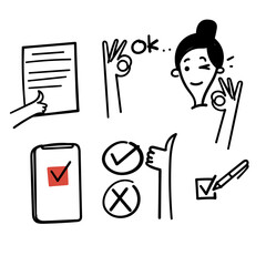 hand drawn doodle approval icon related illustration