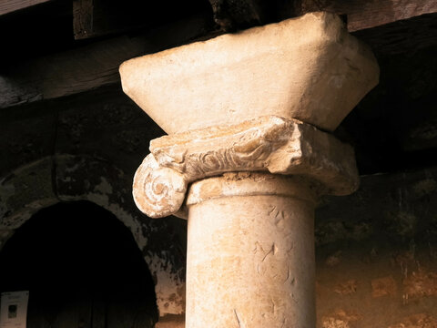Ancient lonic column. Ochrid City, Macedonia.