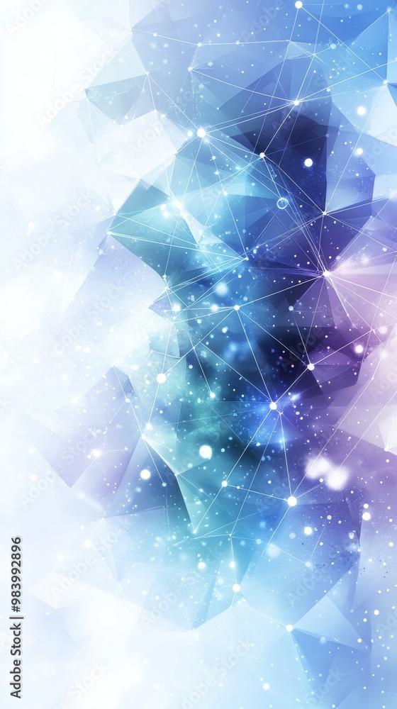 Poster a captivating visual display of intersecting geometric shapes in blue and purple tones, creating an 