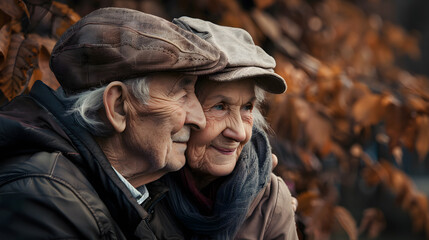 Fototapeta premium Portrait of a couple of two old people of retirement age. AI Generated