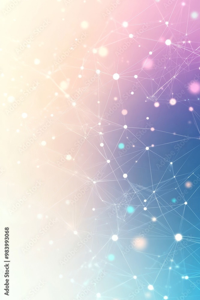 Poster a vibrant abstract composition featuring colorful dots and interconnected lines on a soft gradient b