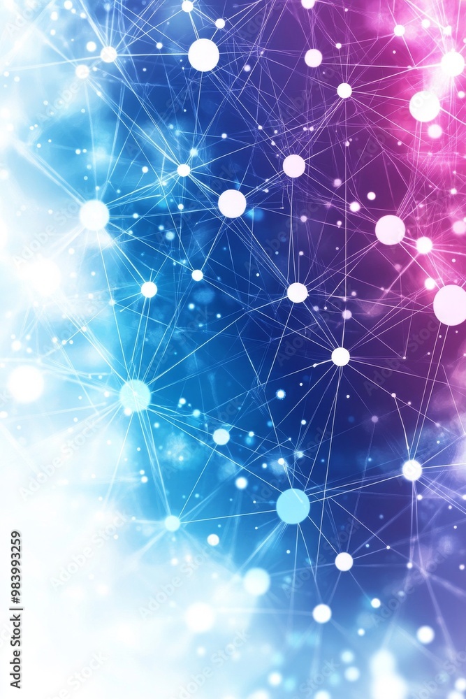 Poster a vibrant digital artwork displays interconnected nodes and lines forming a network. the gradient ba