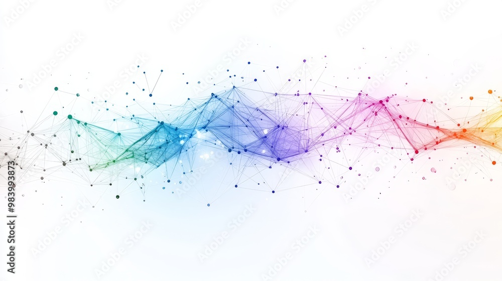 Poster a vibrant network of connected dots and lines creates an abstract wave pattern, showcasing a blend o