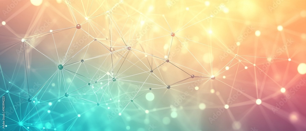 Poster a vibrant and abstract visualization depicts a network of interconnected nodes and lines, showcasing