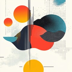 Obraz premium Abstract composition featuring colorful shapes and patterns.