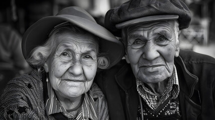 Fototapeta premium Portrait of a couple of two old people of retirement age. AI Generated