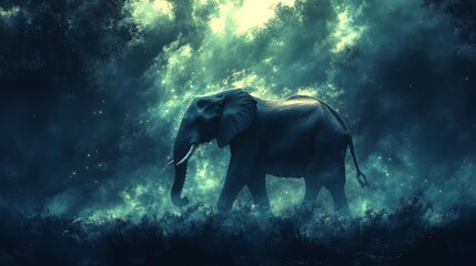 Majestic Elephant in a Mysterious Glowing Forest Generative AI