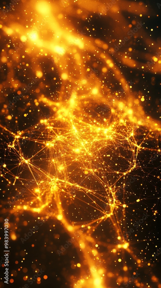 Poster golden light patterns connect and flow in an intricate web, creating a mesmerizing visual against a 