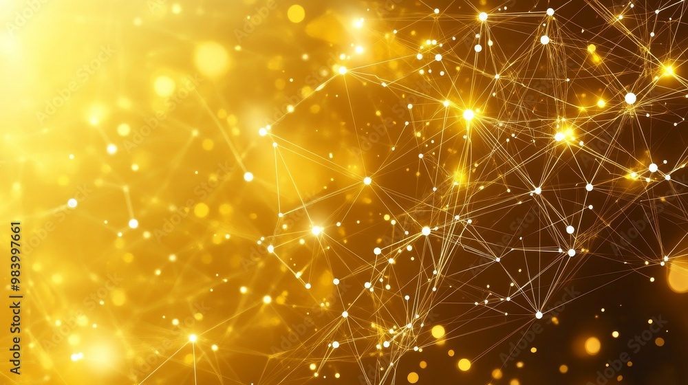 Poster an abstract composition of a golden network with glowing nodes and connections creates a sense of de