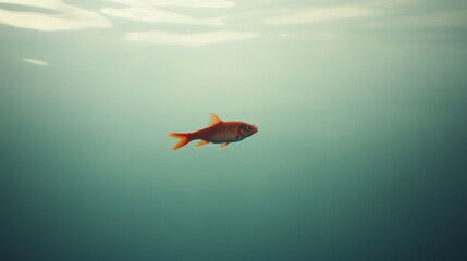 A small fish swimming determinedly in a large body of water showing ambition and confidence within a vast space