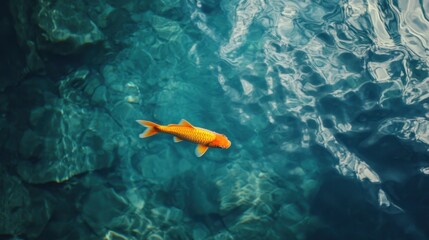 A small fish swimming determinedly in a large body of water showing ambition and confidence within a vast space