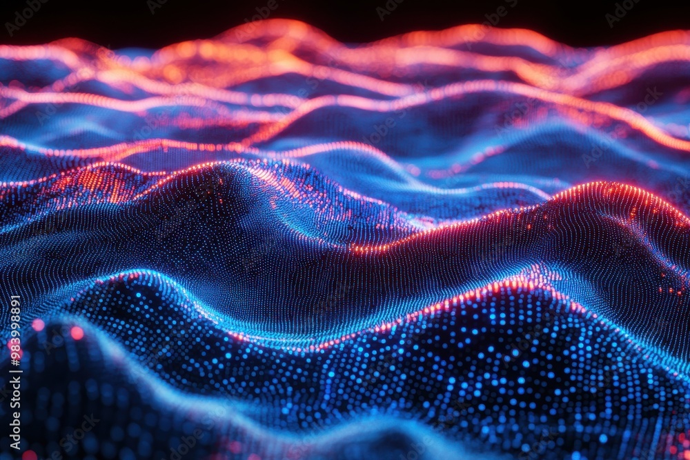 Poster design a highly detailed mesh network that appears to rise and fall like rolling hills.