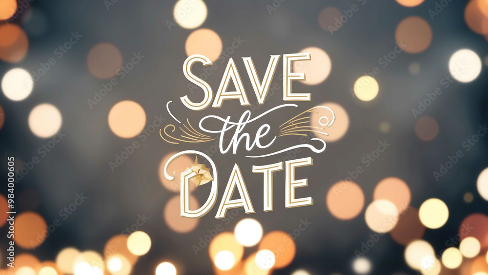 Poster save the date lettering on blurred lights bokeh background