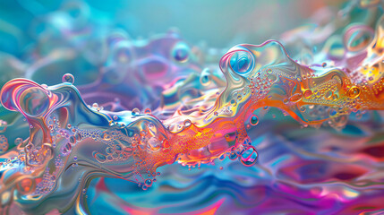 Fototapeta premium An abstract background depicting a swirling quantum field filled with vibrant energy patterns. Within the field, a complex, geometric form with shifting colors phases, 