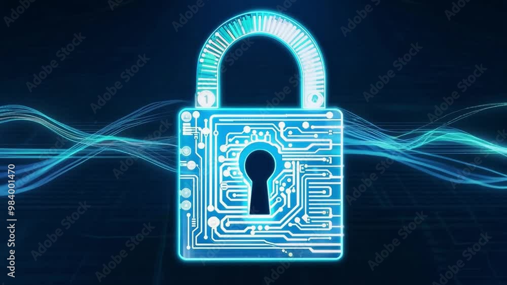 Leinwandbilder A digital padlock with a circuit board pattern symbolizes cybersecurity efforts and data protection in a high-tech setting, showcasing secure information sharing.