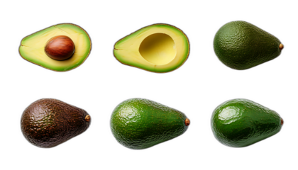  Avocado dall'alto- Sei set di avocado su uno sfondo bianco. Ogni set contiene un avocad_1(42)