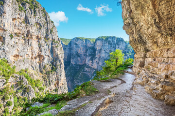 Cliffside path. Vikos Gorge, Monodendri, Greece